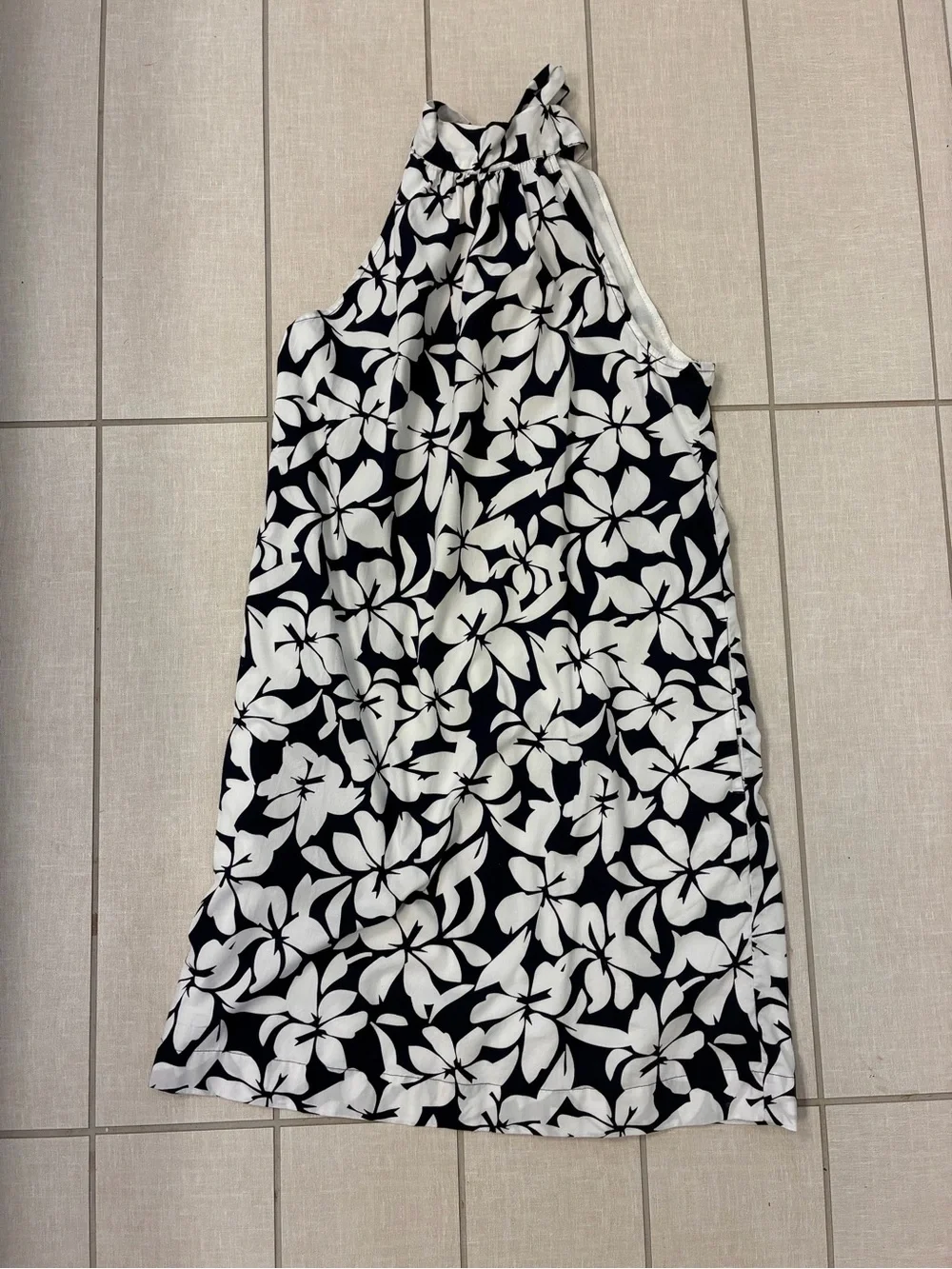 J. Crew Navy & White Floral Halter Tie Neck Shift Dress 0